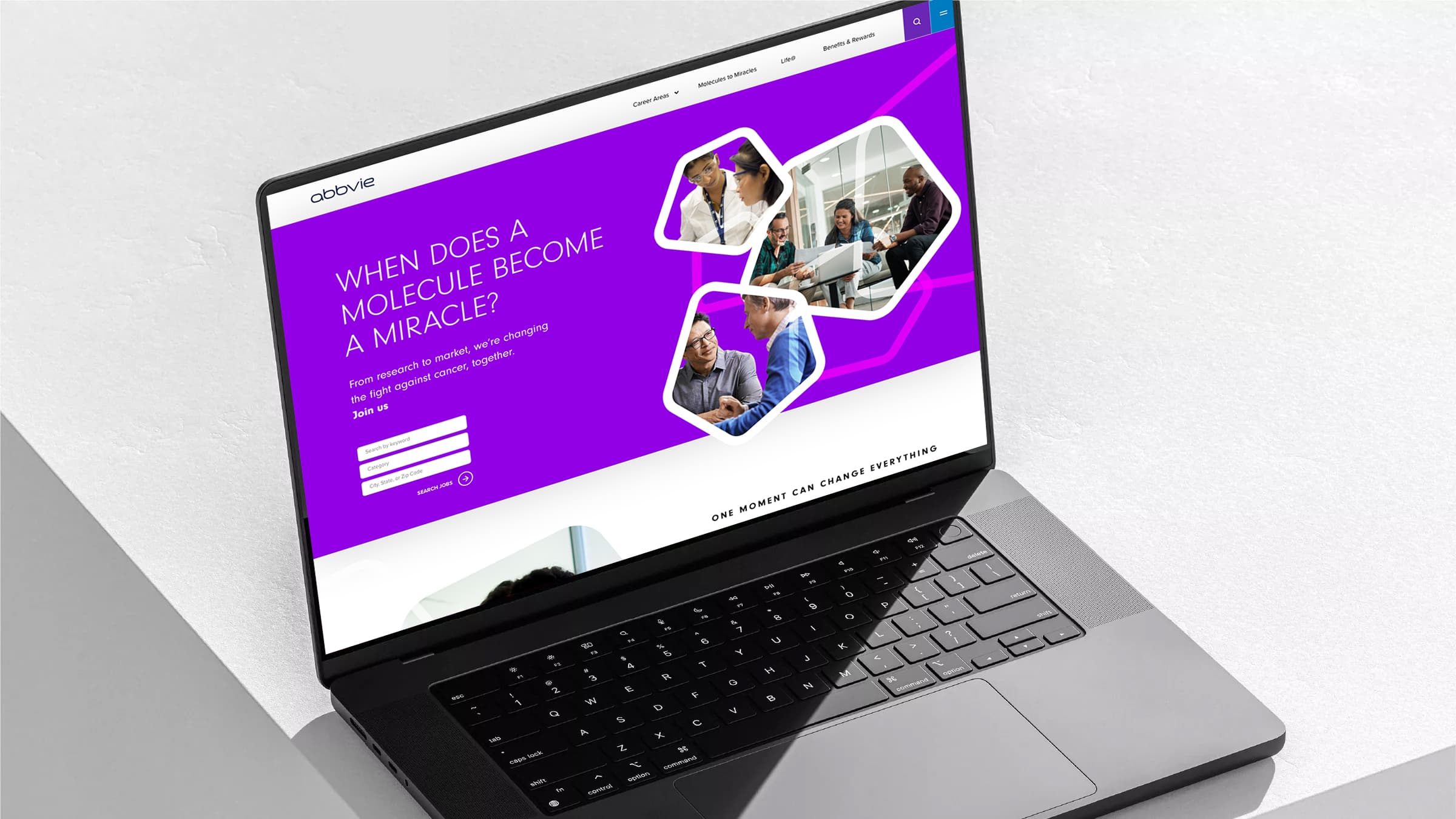 Design example of AbbVie's recruitment marketing career site on a laptop