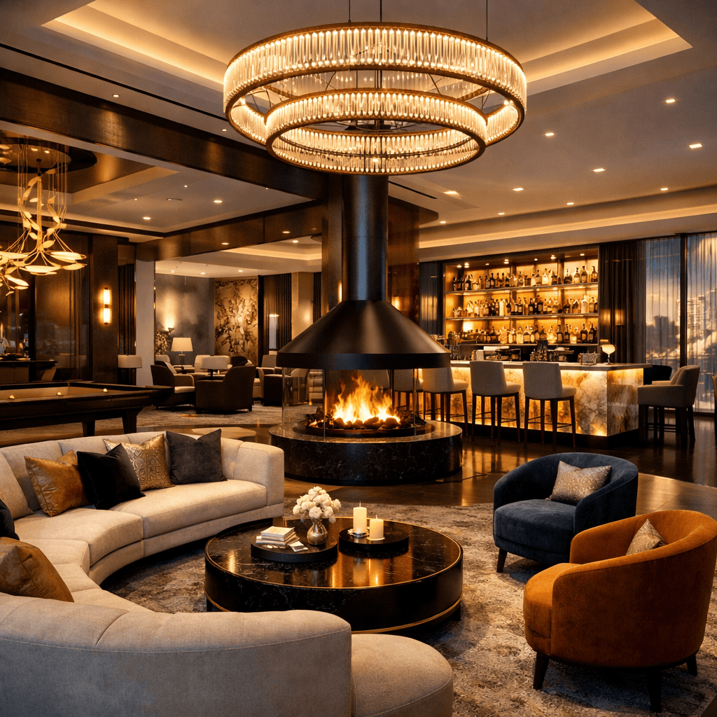 Private resident lounge and luxury social club in a premium Sector 65 Gurugram residential tower.