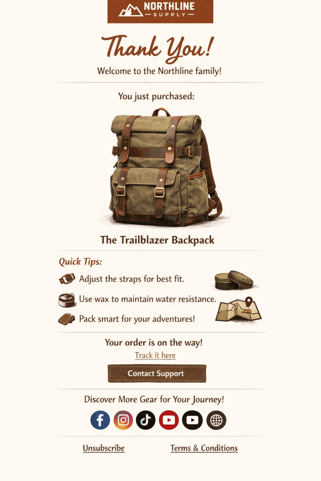 Post-purchase email trigger of an ecommerce store