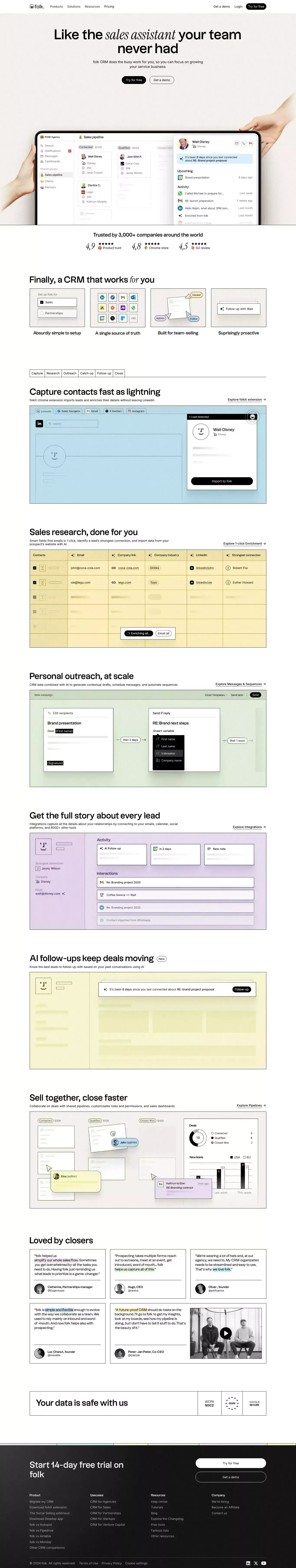 folk, like the sales assistant your team portfolio page screenshot showcasing Marketing and Tech design