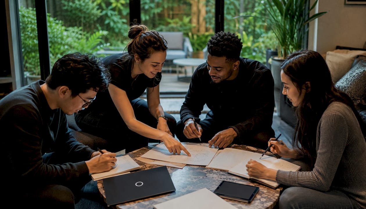 Team discussing brand audience and positioning