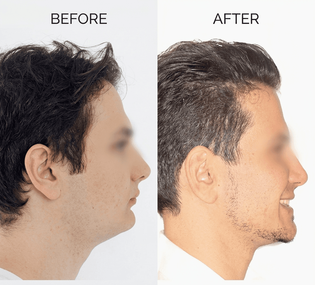 Orthognathic surgery in Dubai with before and after results highlighting corrected jaw position and enhanced facial balance.