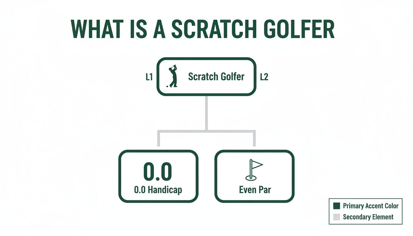Flowchart explaining a scratch golfer as someone with a 0.0 handicap and capable of shooting even par.