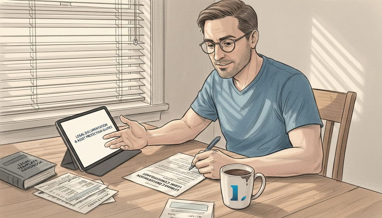 Freelancer filling LLC paperwork at kitchen table
