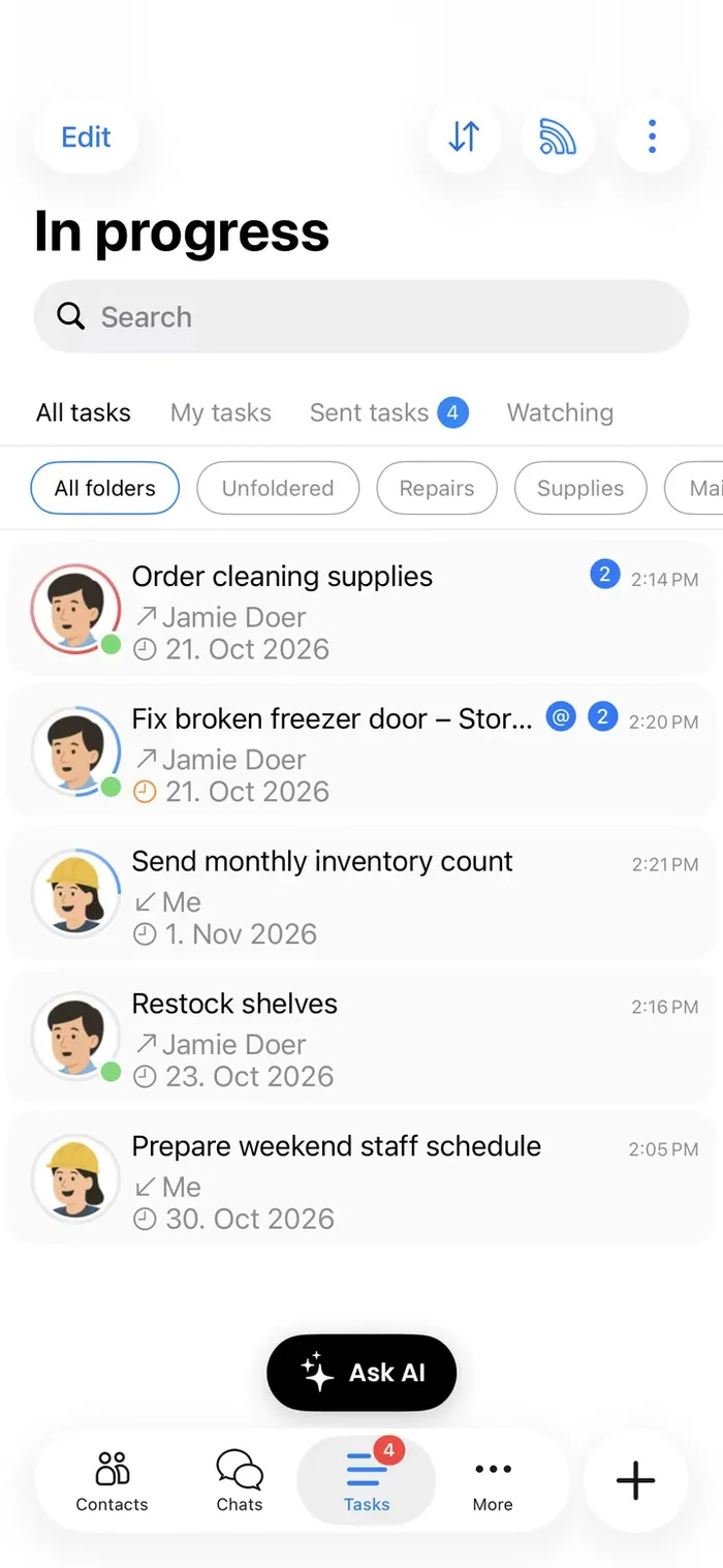 Please Do It task list with five tasks in progress