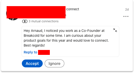 LinkedIn Connect Message Examples Bad Example | Breakcold