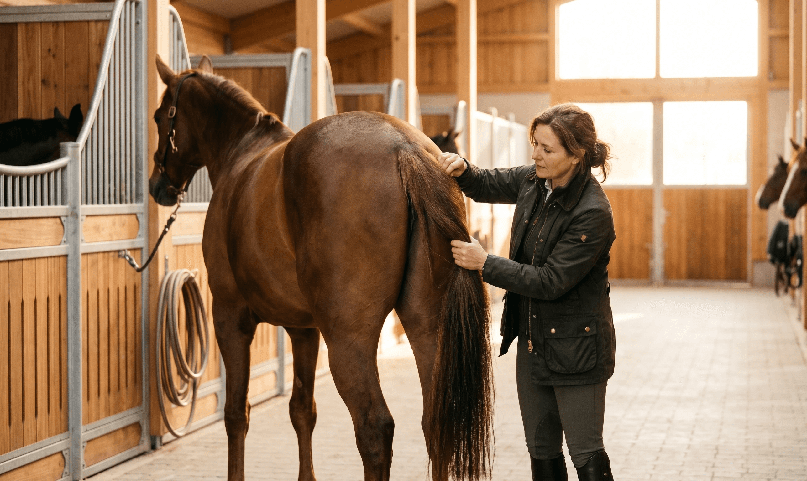 Kotwasser beim Pferd - Frau untersucht