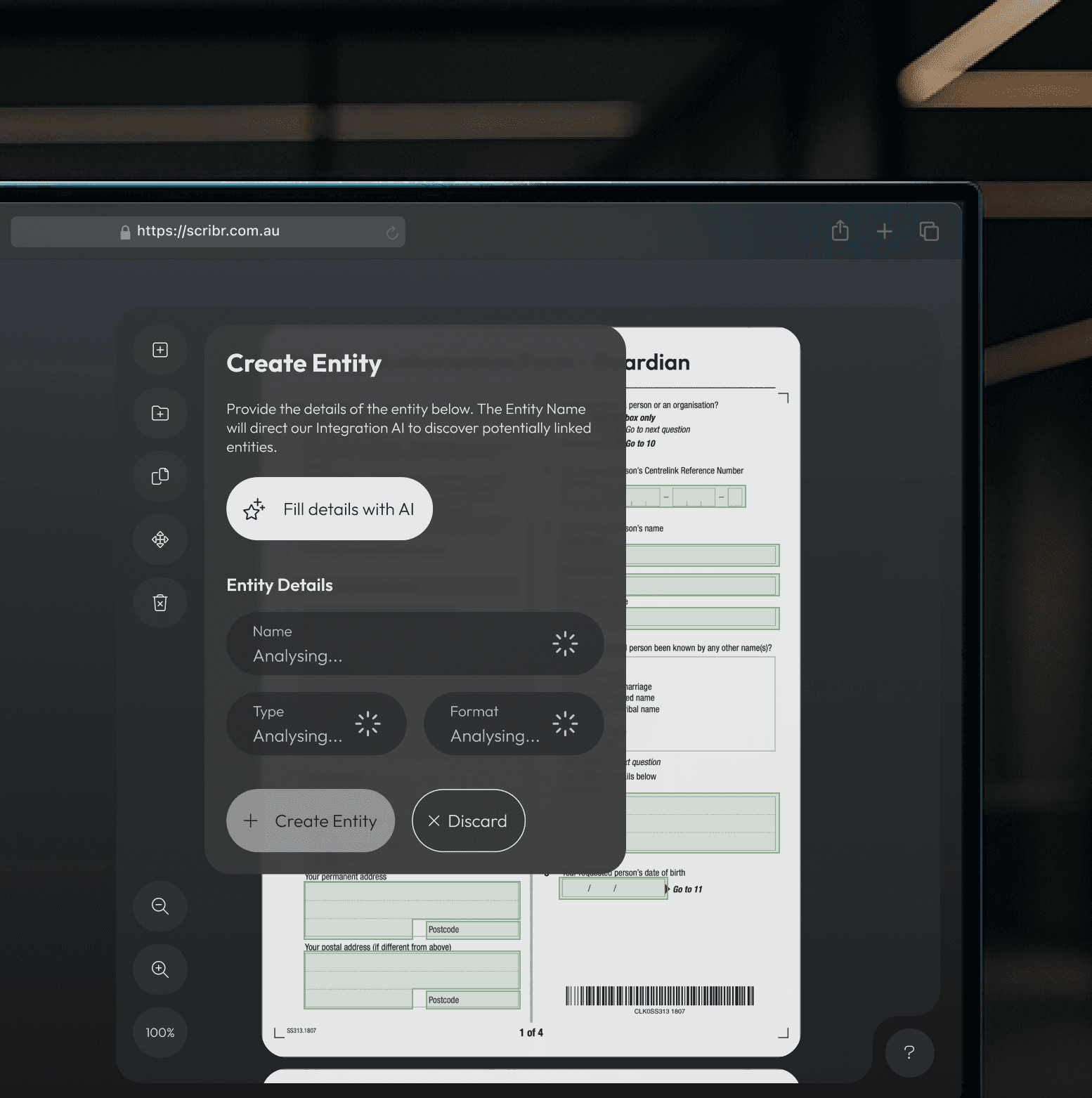 Create entities modal UI design