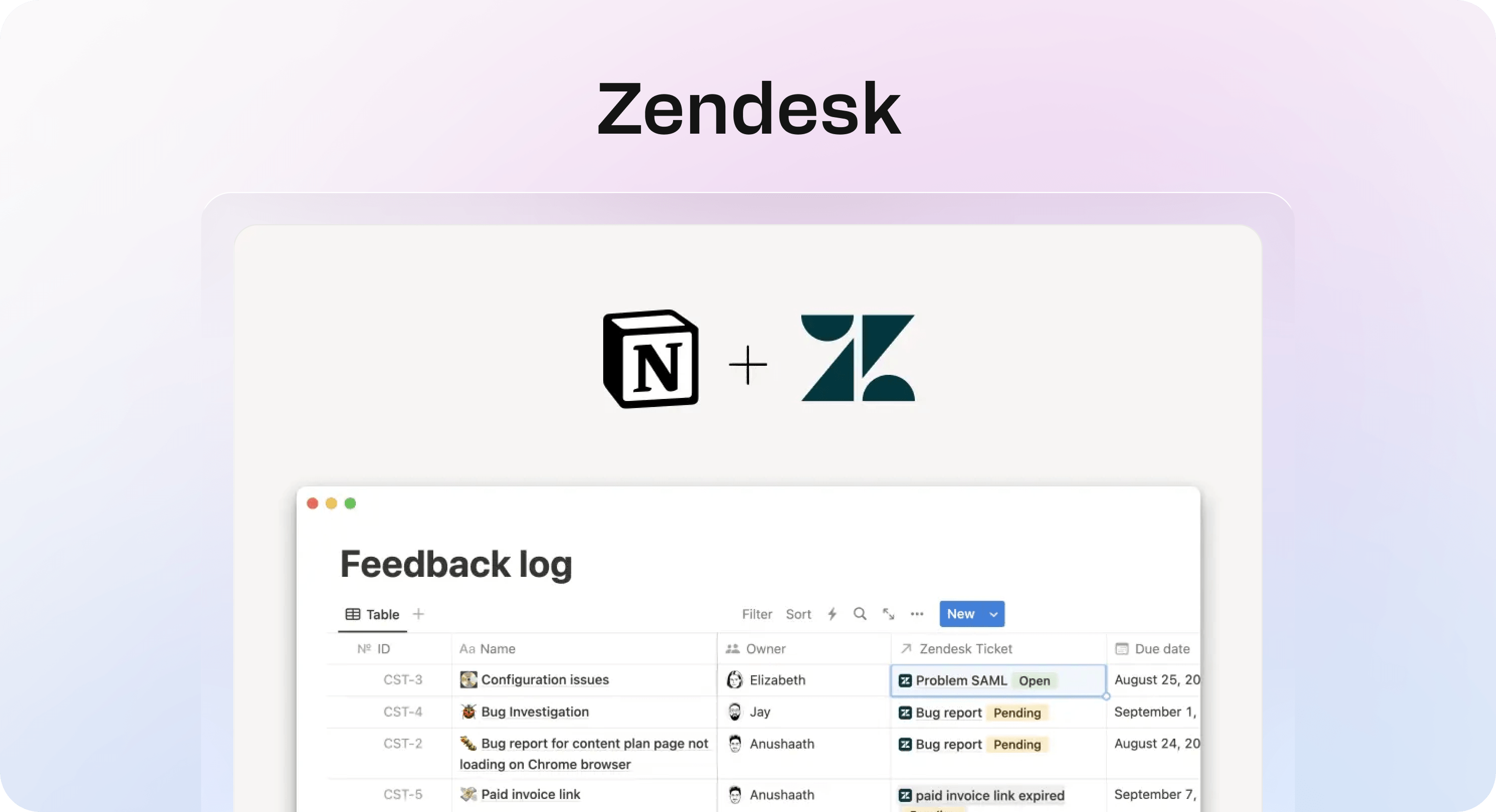 Zendesk and Notion integration for customer support workflows