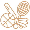 Icône de raquette et balle, indiquant un espace pour ranger l’équipement sportif.