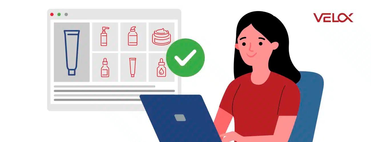 A woman sitting at her laptop shopping for skincare products