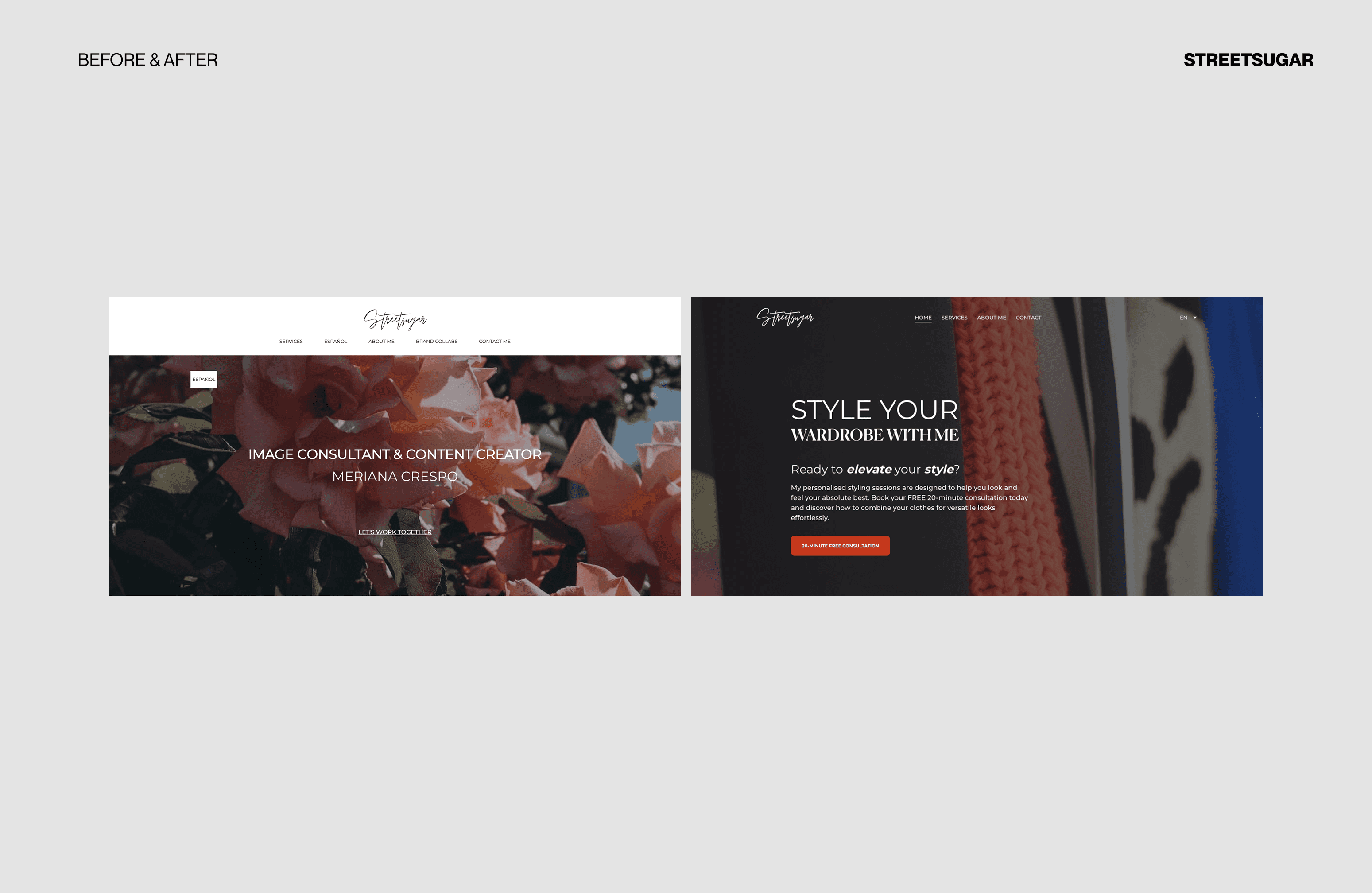 A two screens from the hair salon website