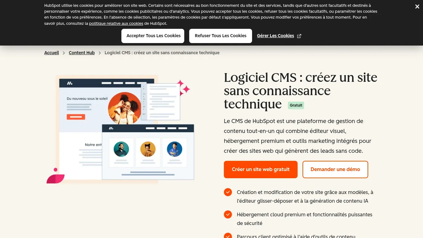 Page d’accueil HubSpot CMS - aperçu du CMS et outils marketing intégrés