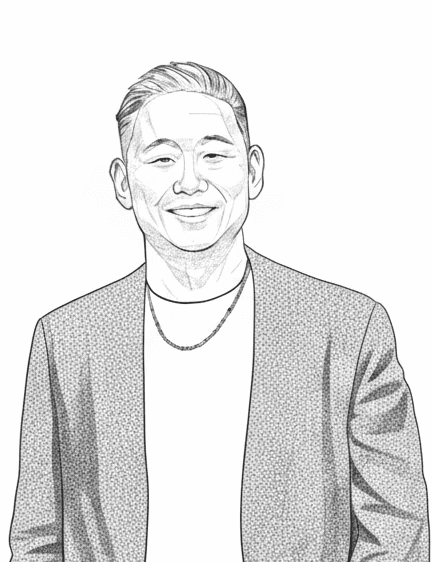 Portrait of a person in a pink sweater against a light background