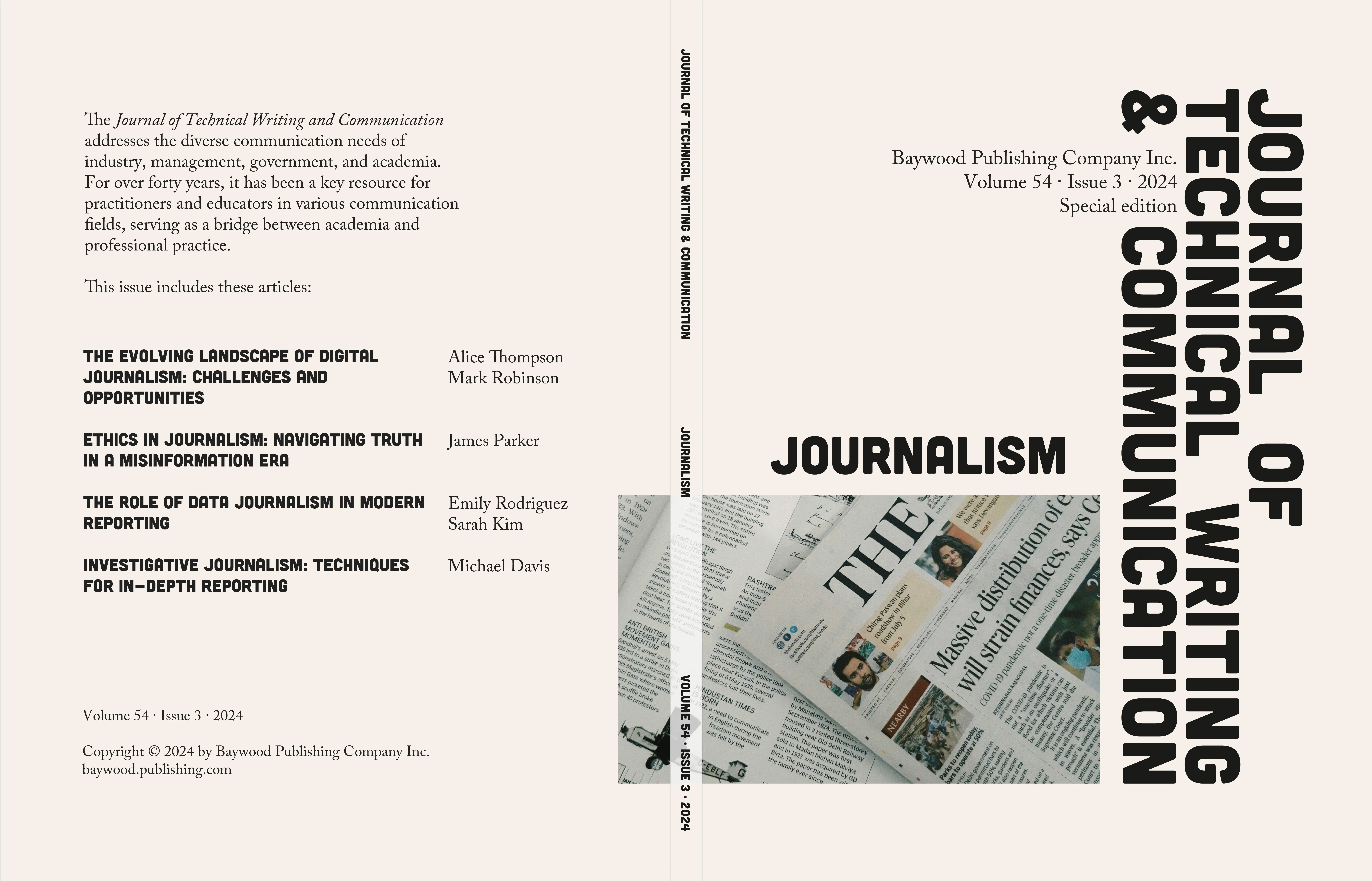 omslag for Journal of techincal writing and communication, spesical edition om journalism