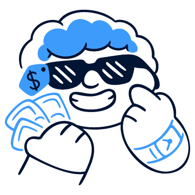 Cartoon image of person showing off the money