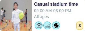 event for casual stadium time with a photo, discription and cost