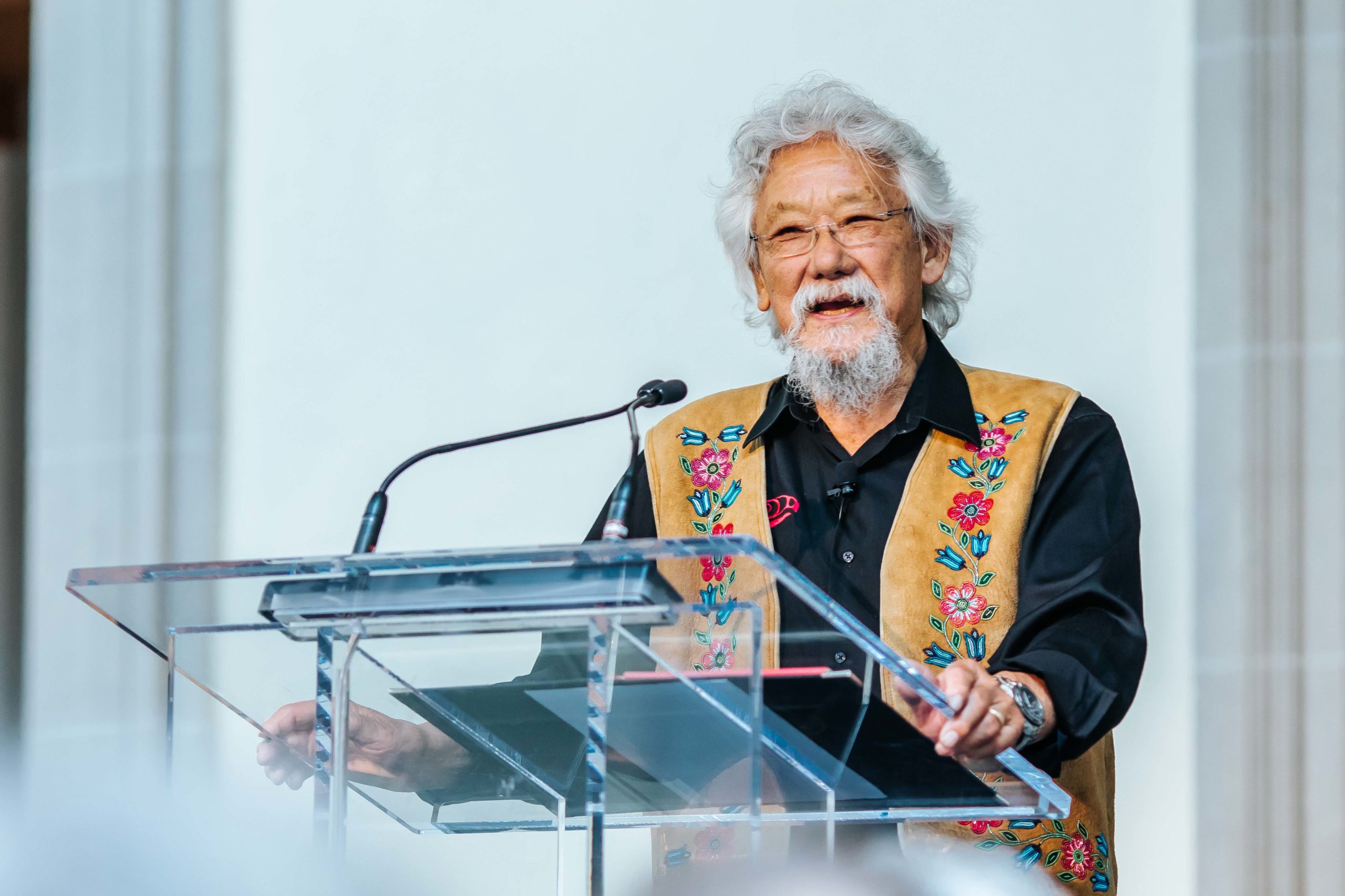 Dr. David Suzuki, environmentalist and scientist, with a thoughtful expression, conveying his dedication to environmental advocacy.