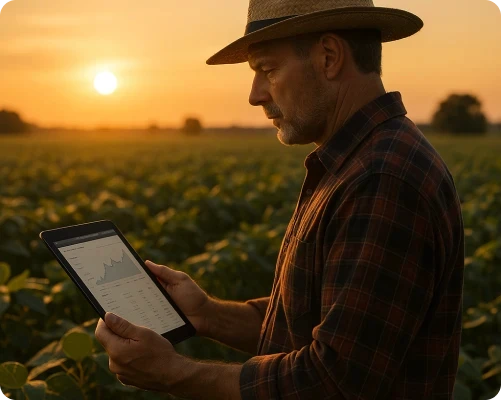 Imagem de um produtor com um tablet na mão