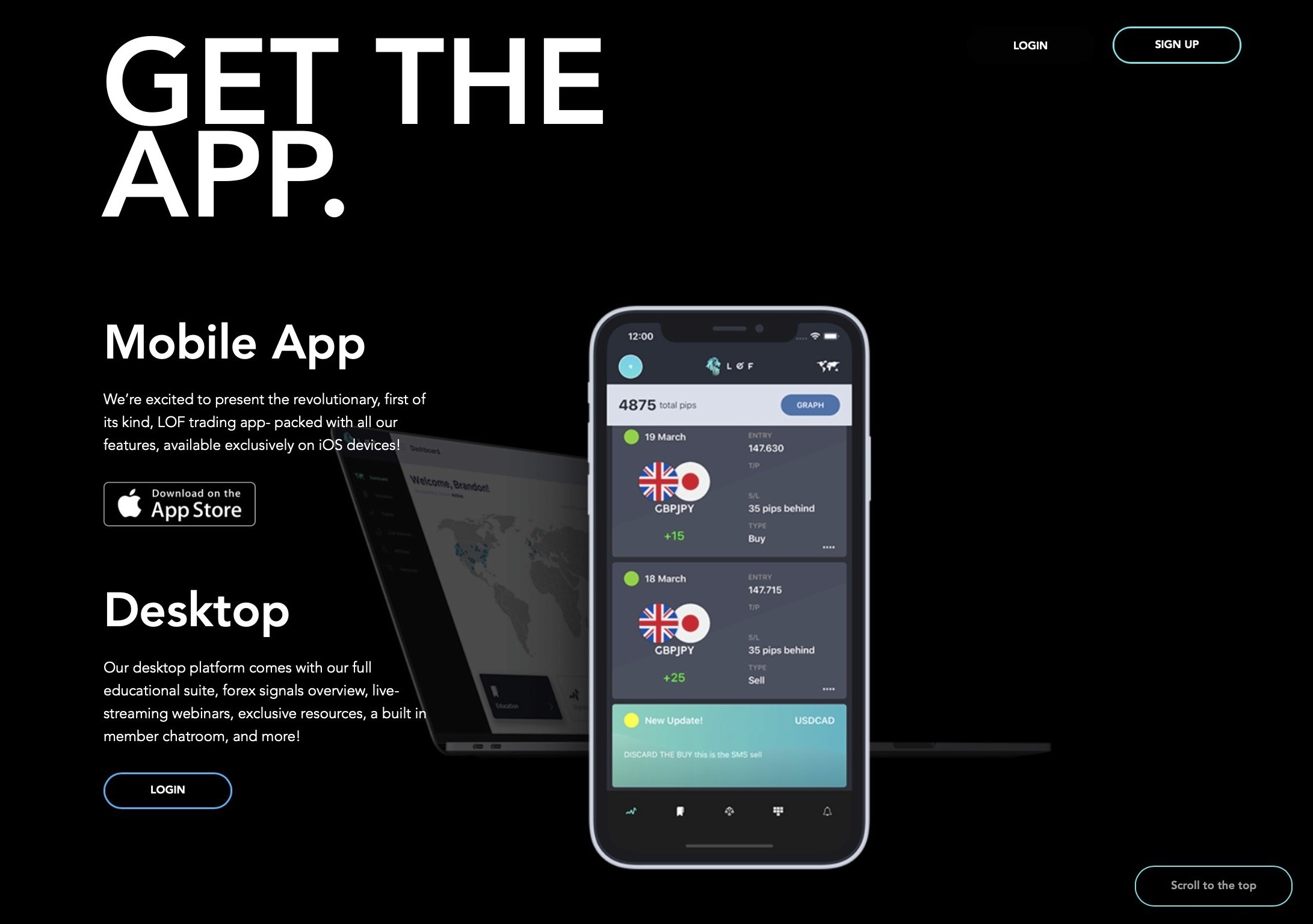 A display of a forex trading signals app.