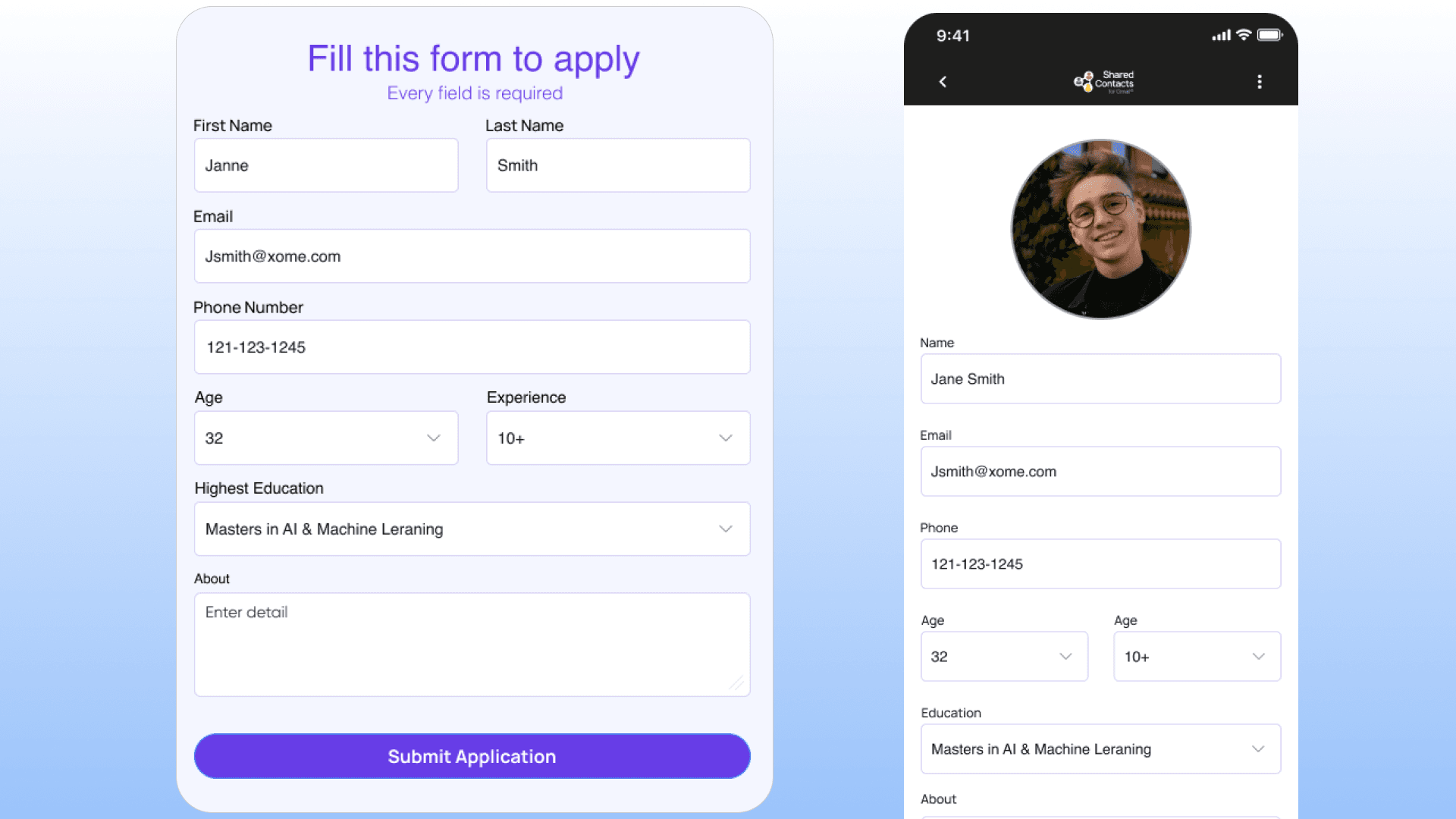 Visual create a contact from a form website