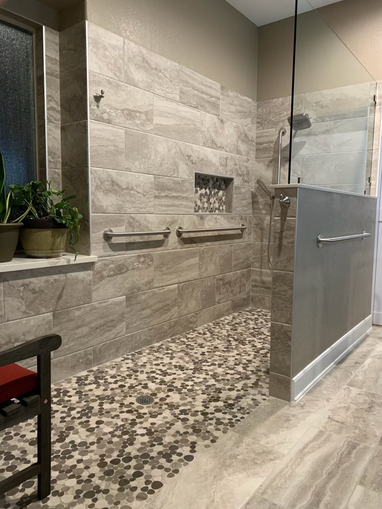 Custom accessible tile shower built by LiveWell