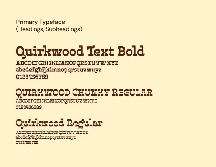 Quirkwood primary typeface specimen — Text Bold, Chunky Regular, and Regular weights