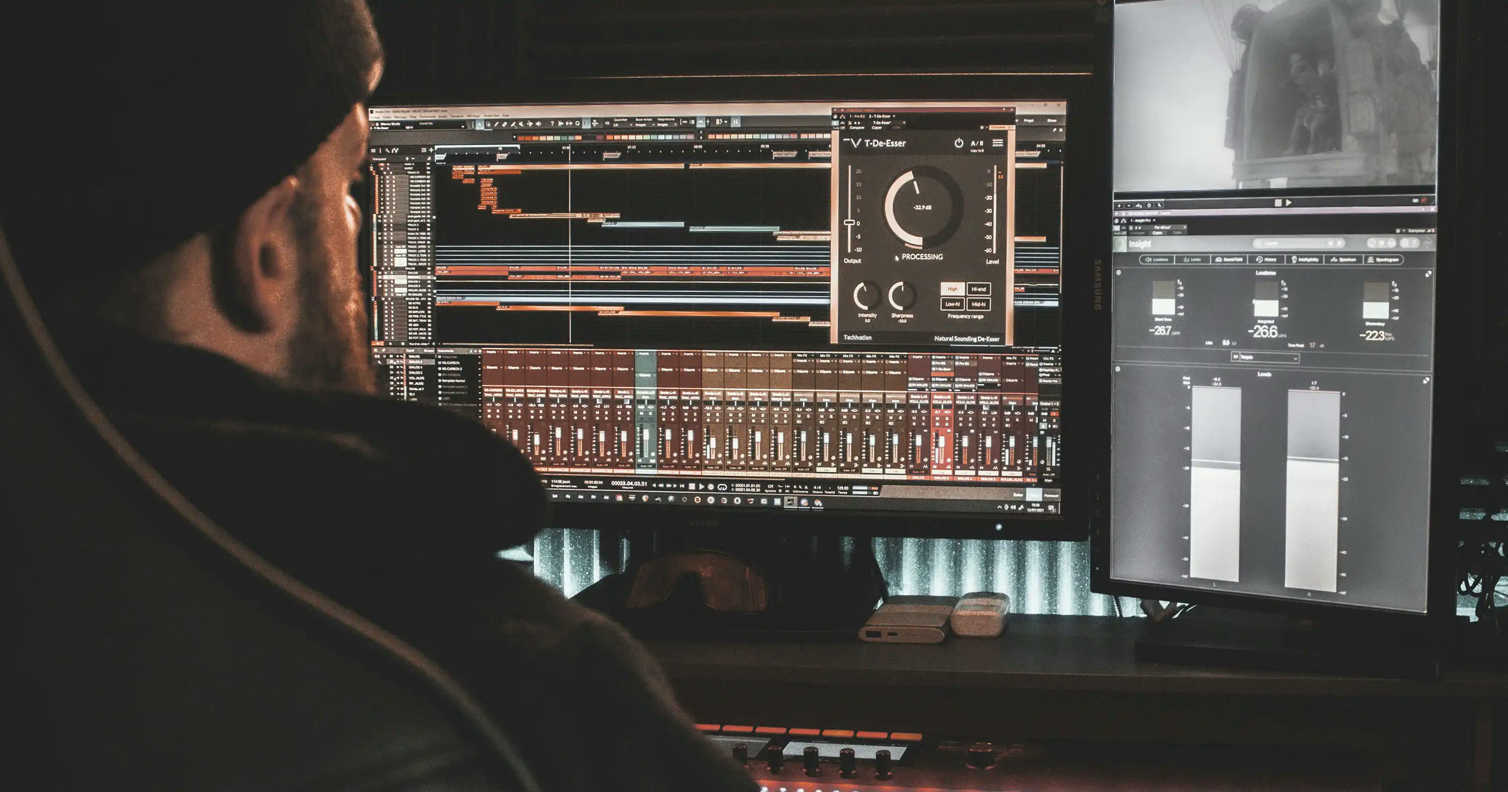 a man looking at his digital audio workstation for mastering