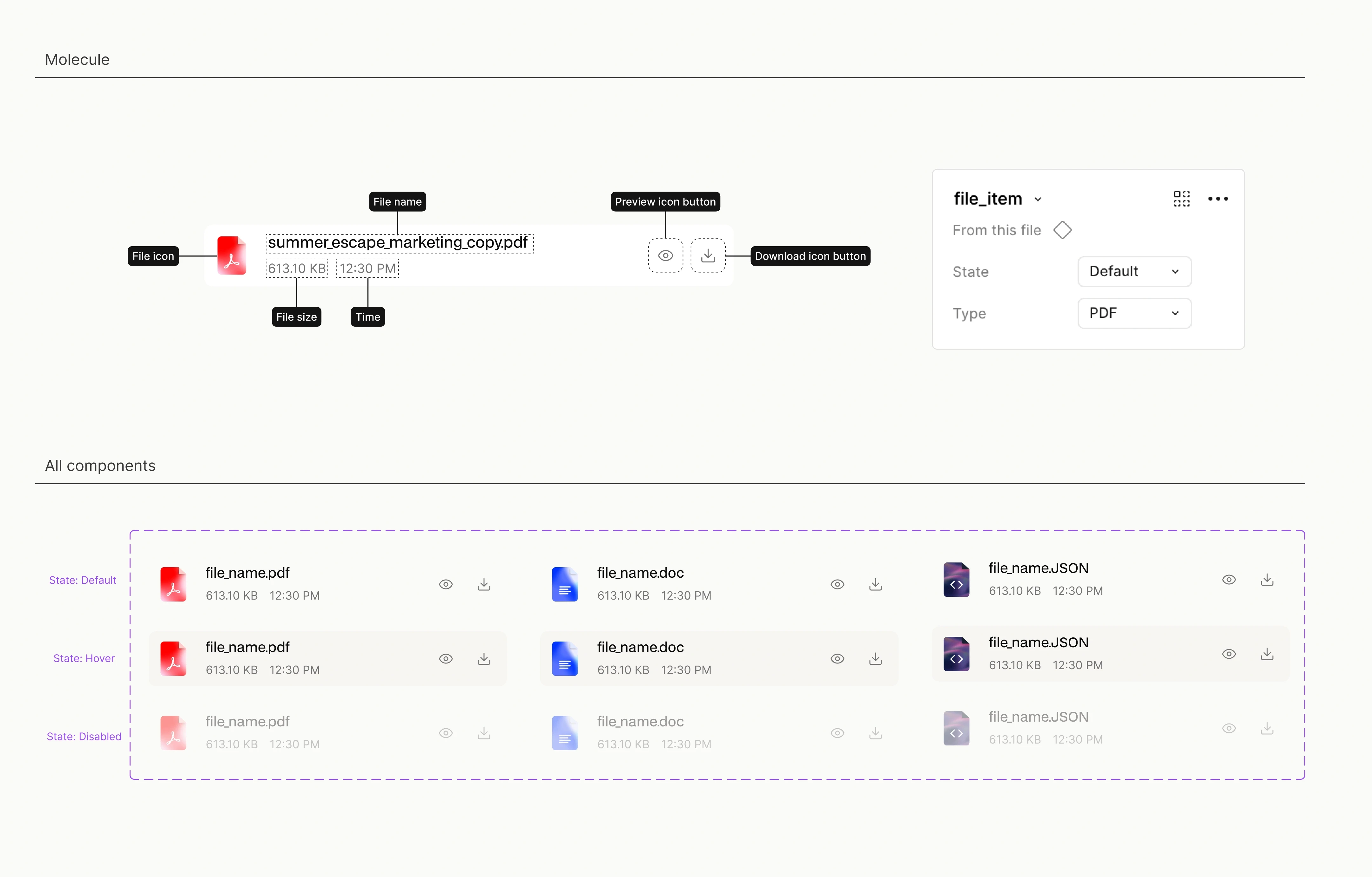 File attachment item structure