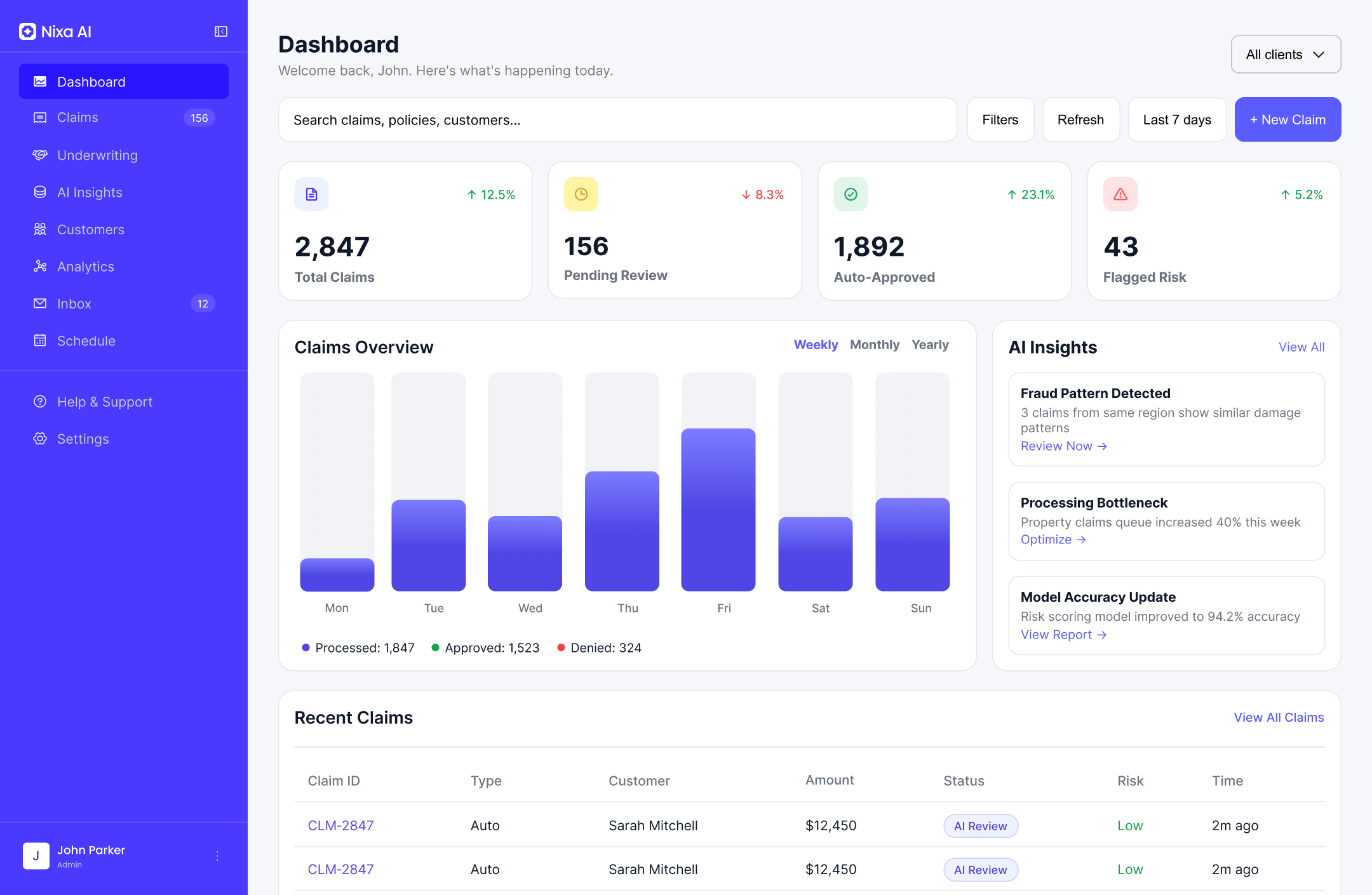 Nixa AI- Insurance Dashboard