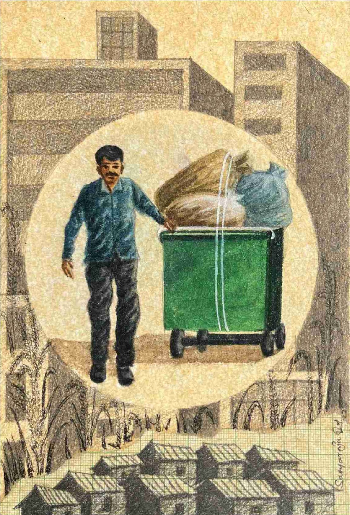 herd of sheep on road painting