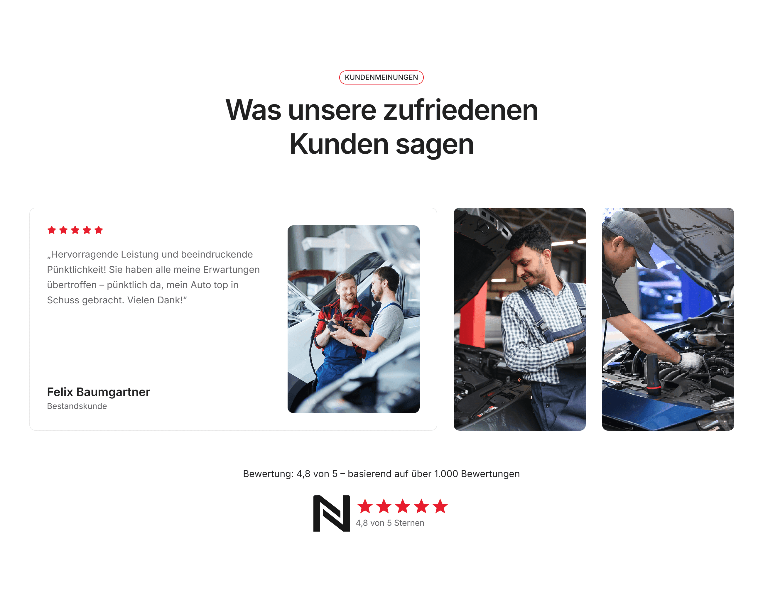 Testimonials auf einer Website für eine autowerkstatt