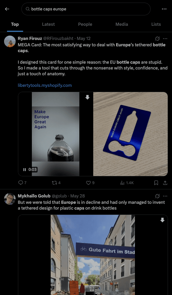 just search “bottle caps in europe” on x/twitter