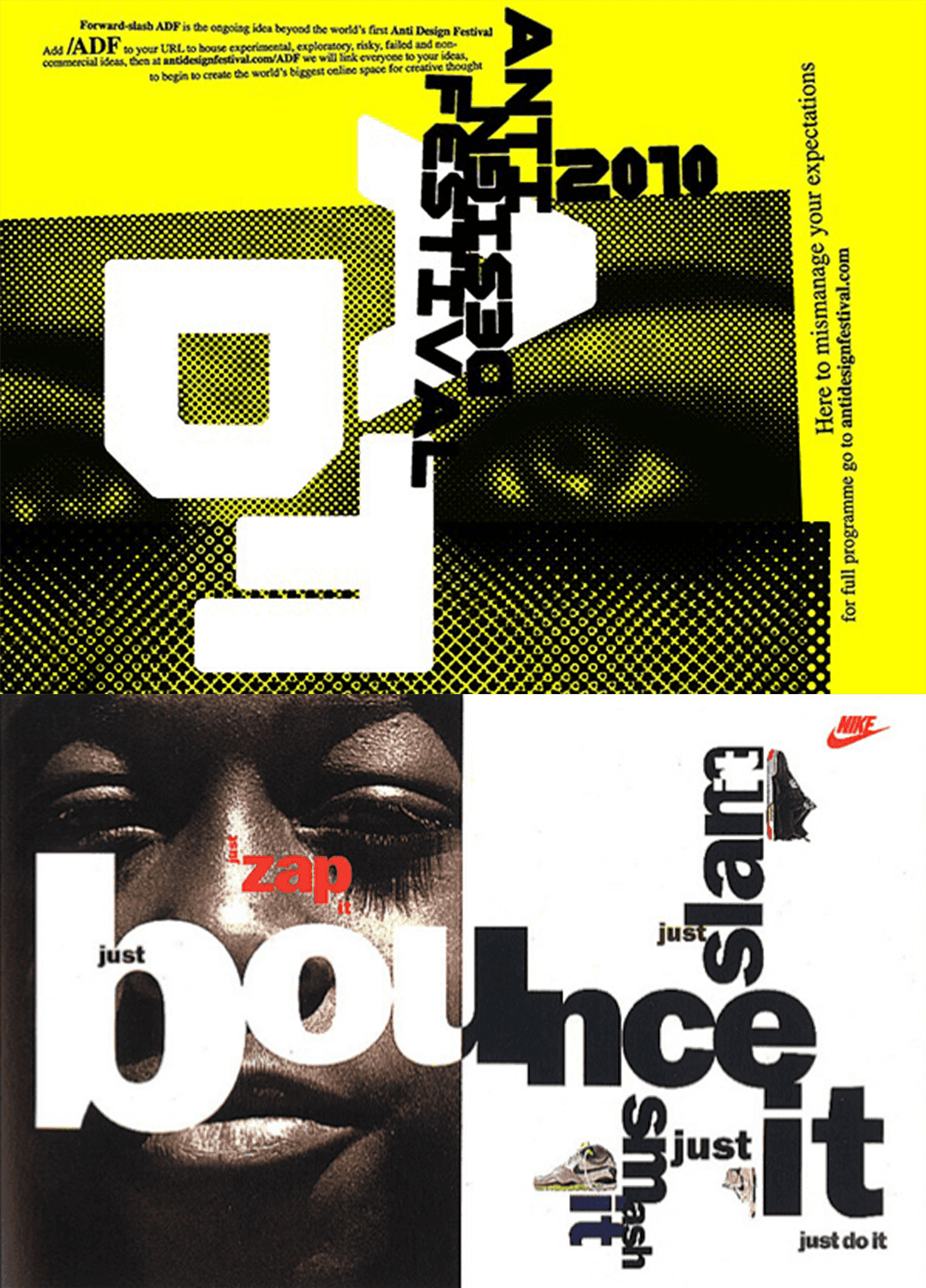 Anti Design Festival Poster and Nike poster designed by Neville Brody.