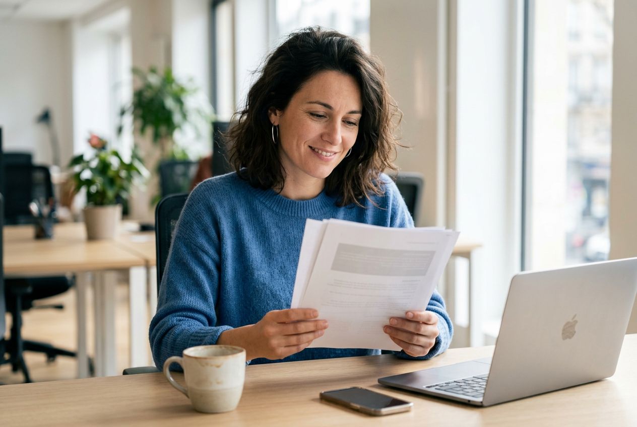 Professionnel relisant une transcription claire et fiable