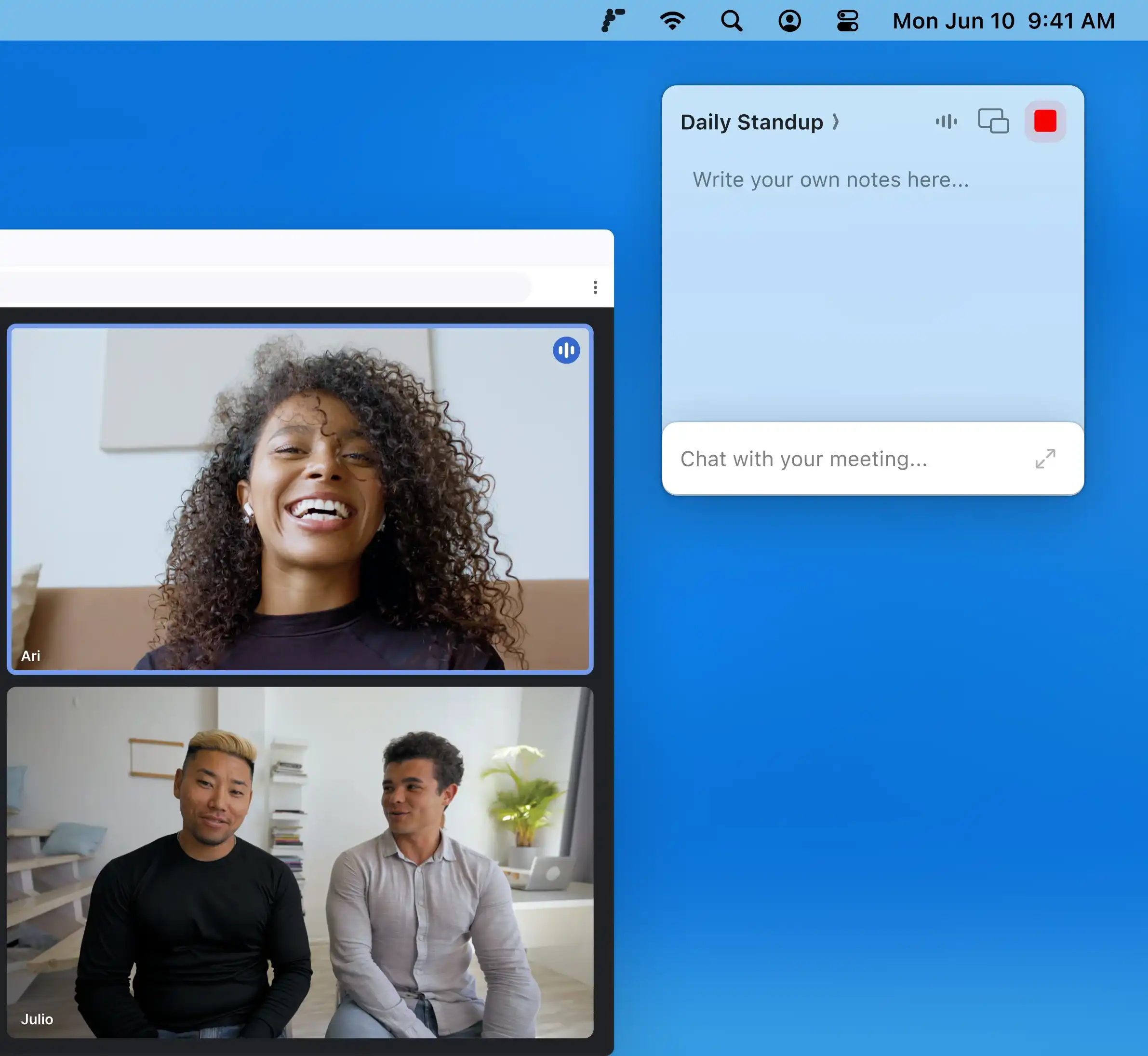 Radiant AI capturing meetings automatically in the background without a bot.