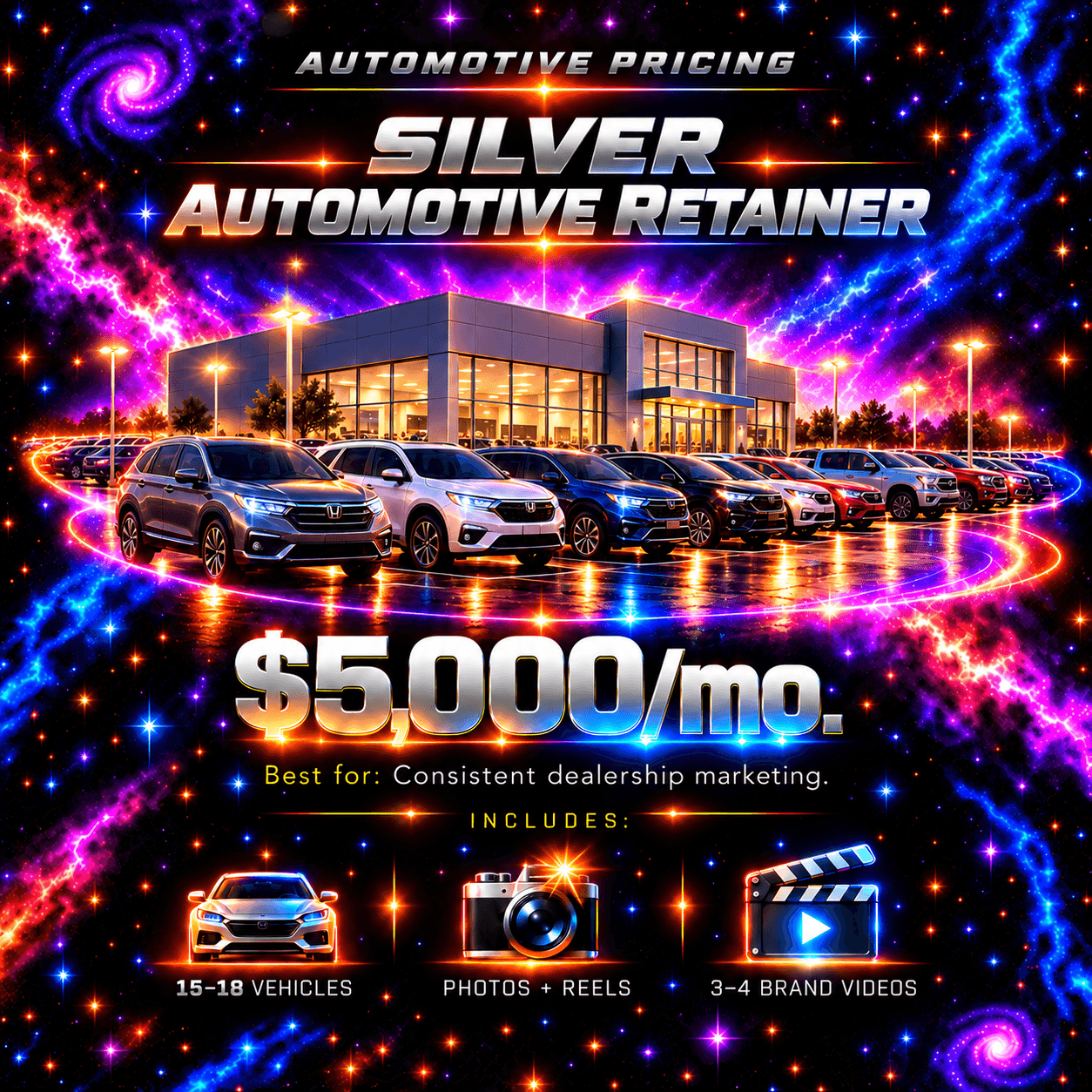 Silver automotive retainer pricing artwork; illustrated imagery.