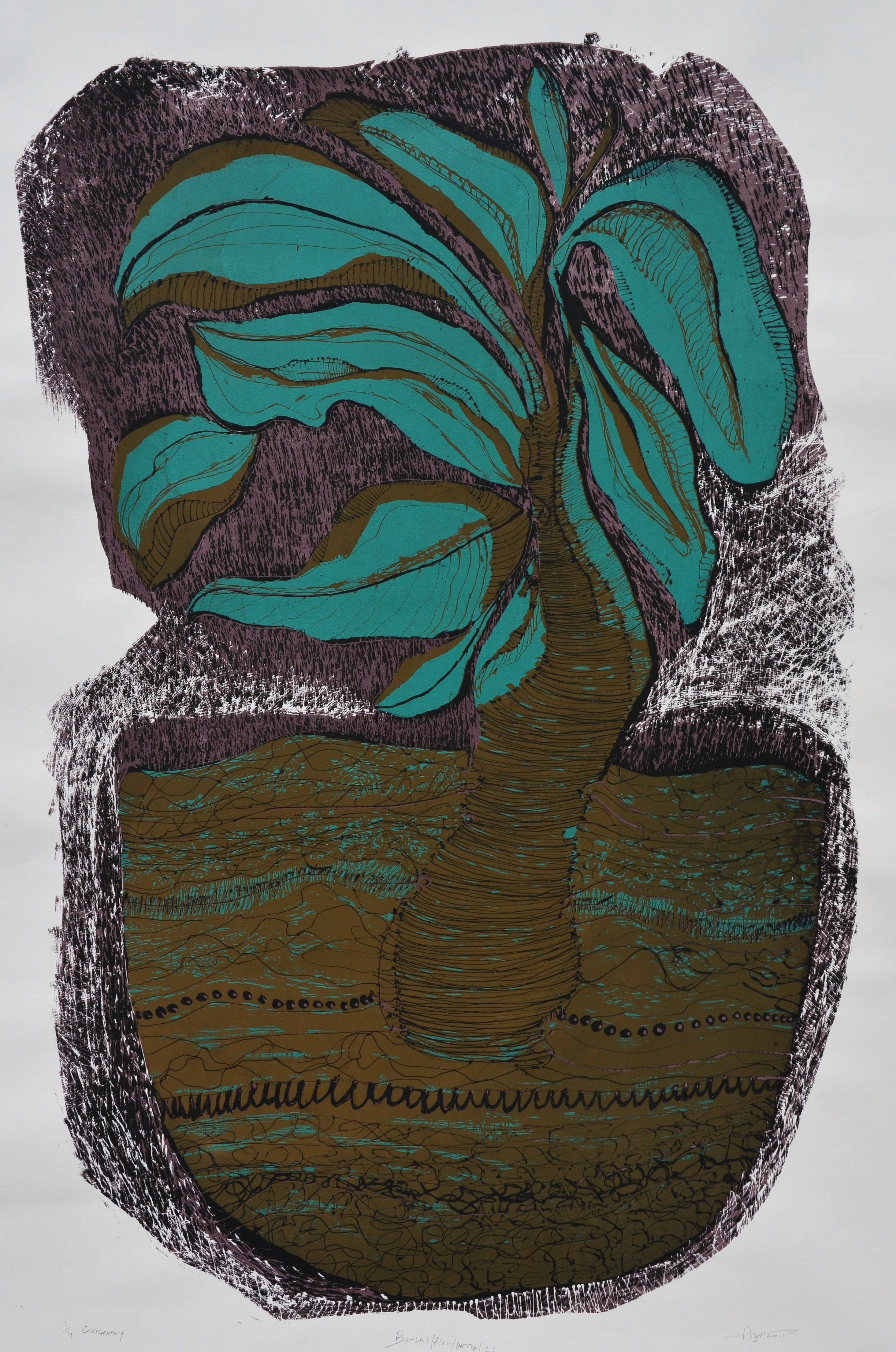 herd of sheep on road painting