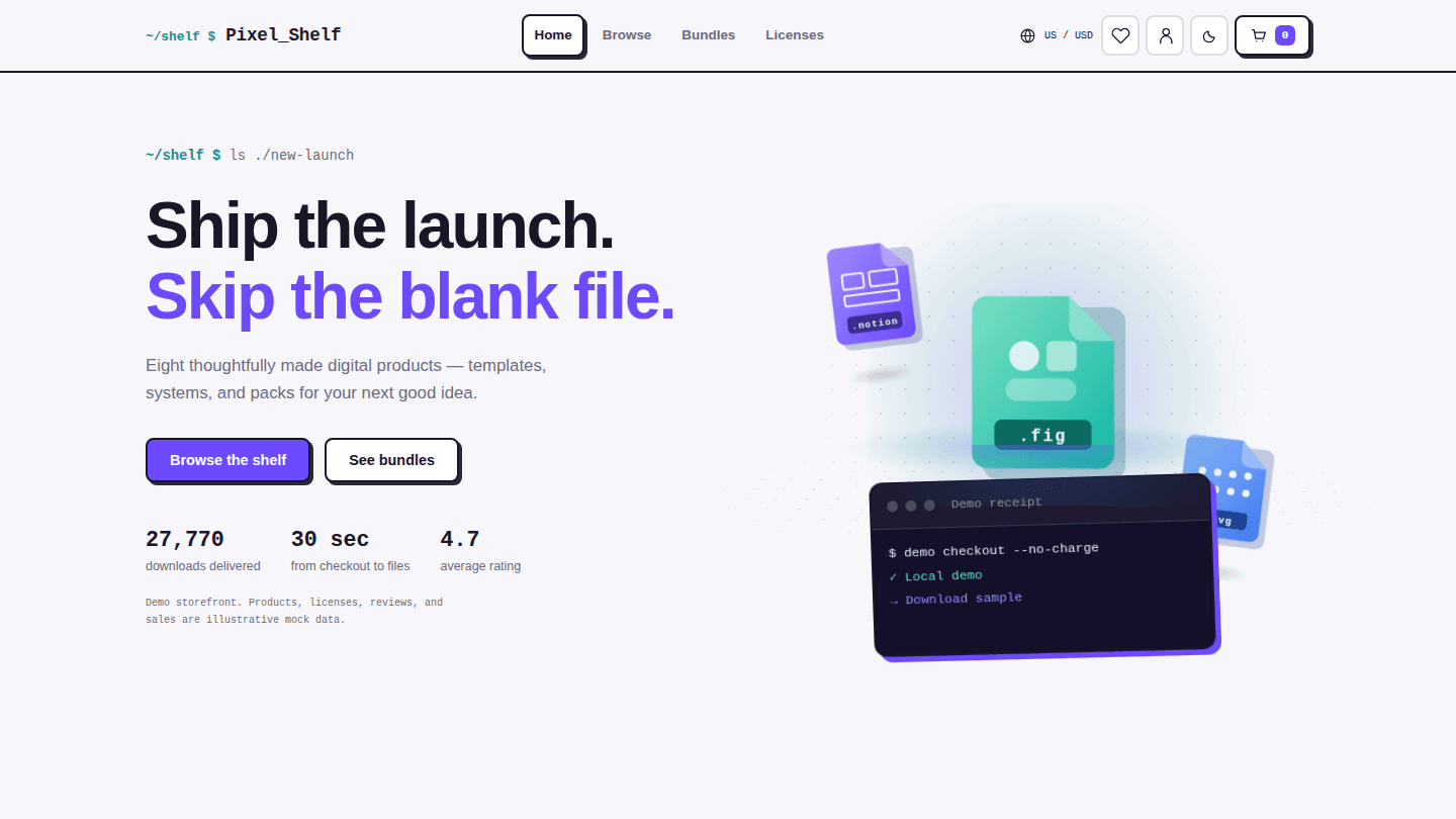 Digital products storefront — Originals template preview.