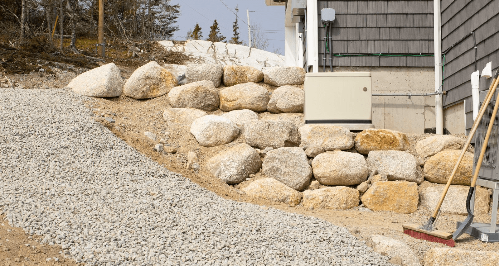 Natural granite boulder retaining wall built by Doucet in Halifax