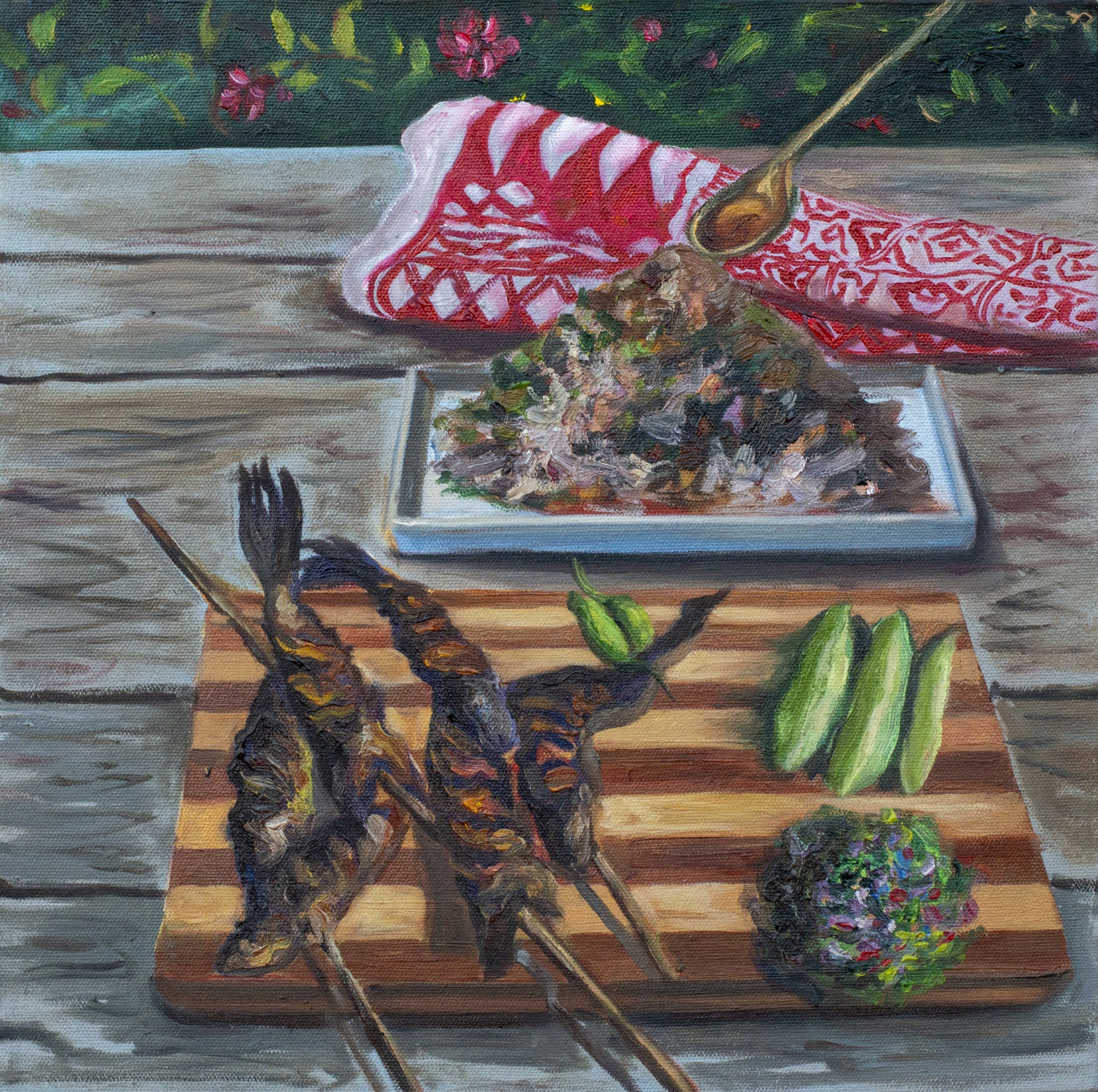 red and white abstract painting