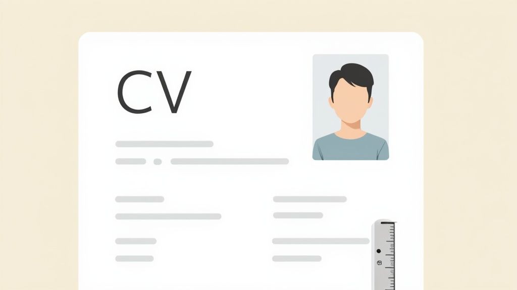Ein Lebenslauf mit einem Platzhalter für ein Bewerbungsfoto und verschiedenen Textfeldern.