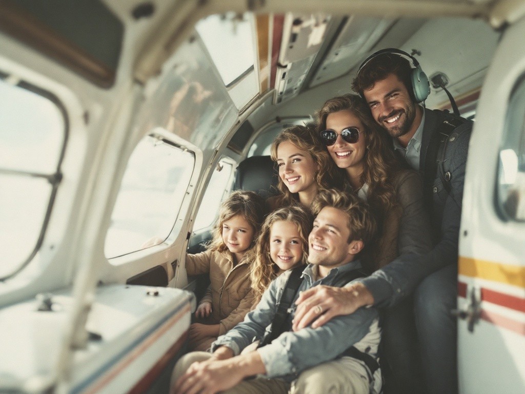 Family enjoying a flight in a small airplane