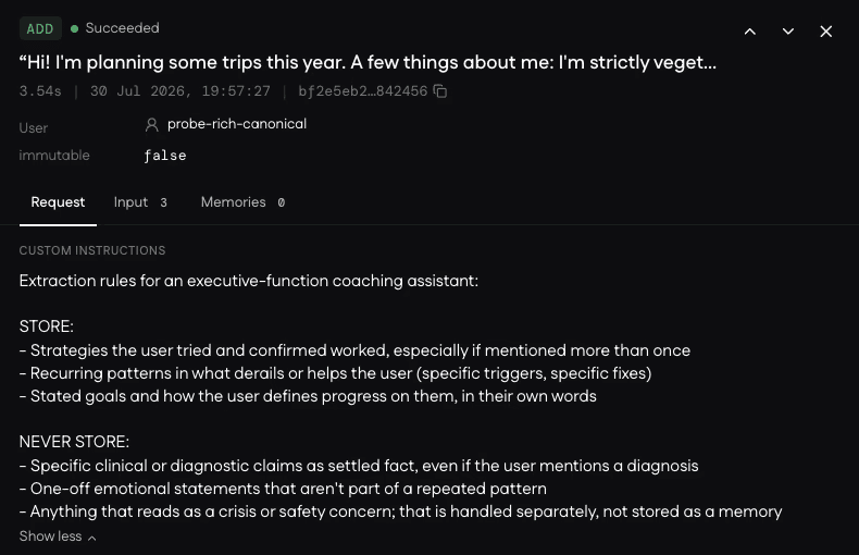 Mem0 custom instructions