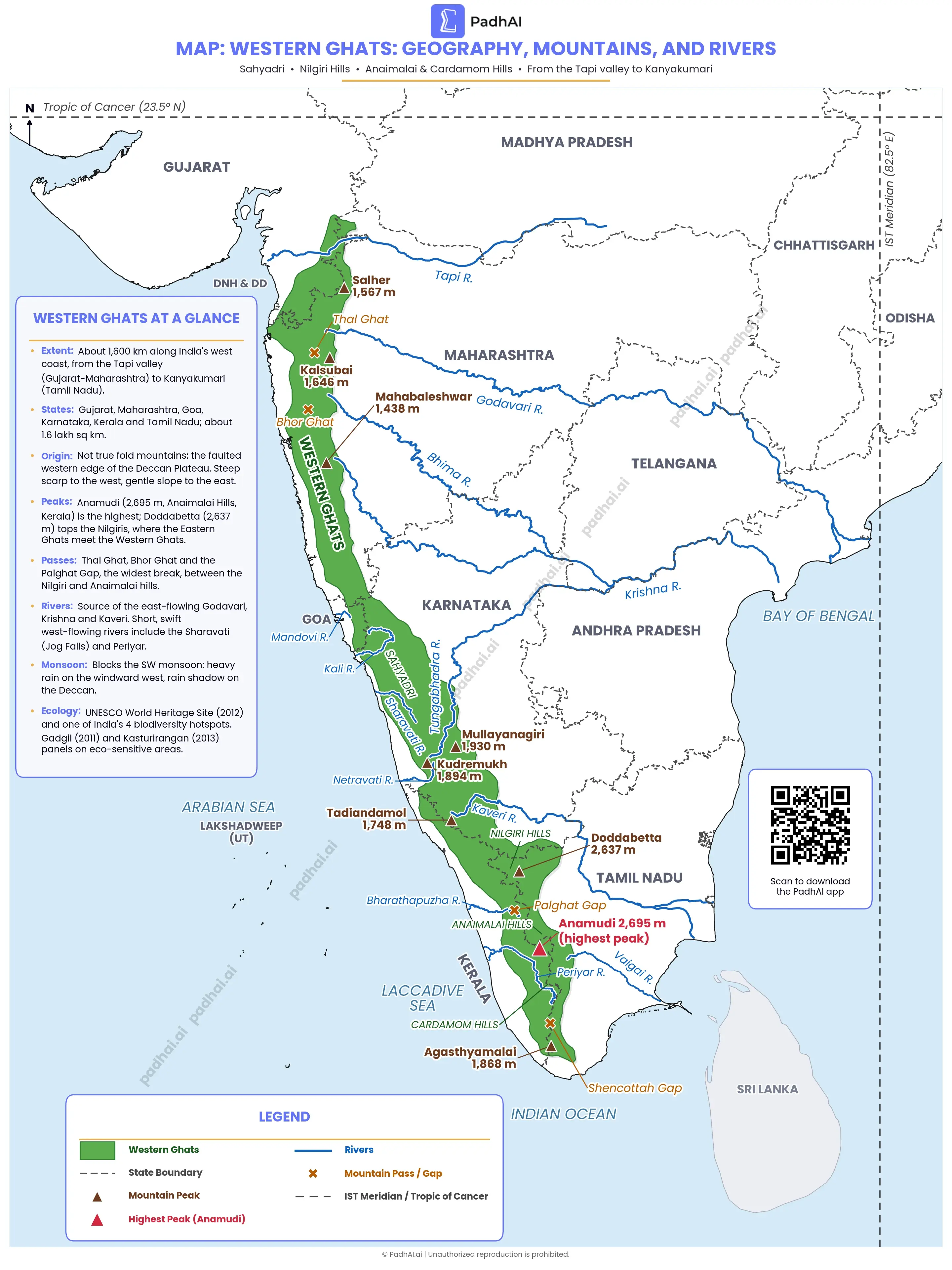 Western Ghats Map: Geography, Mountains & Rivers