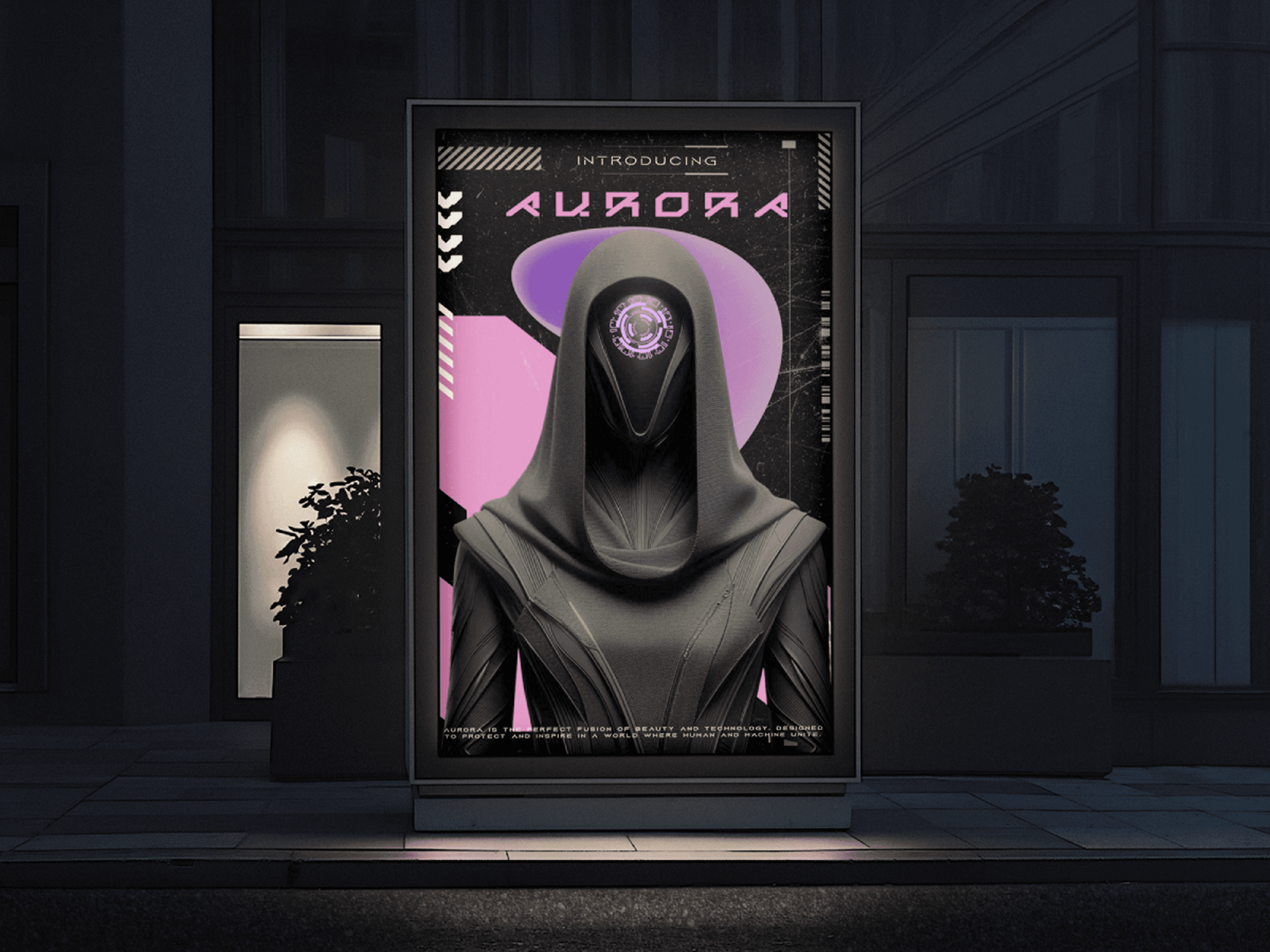 Aurora campaign poster displayed in a city street lightbox.