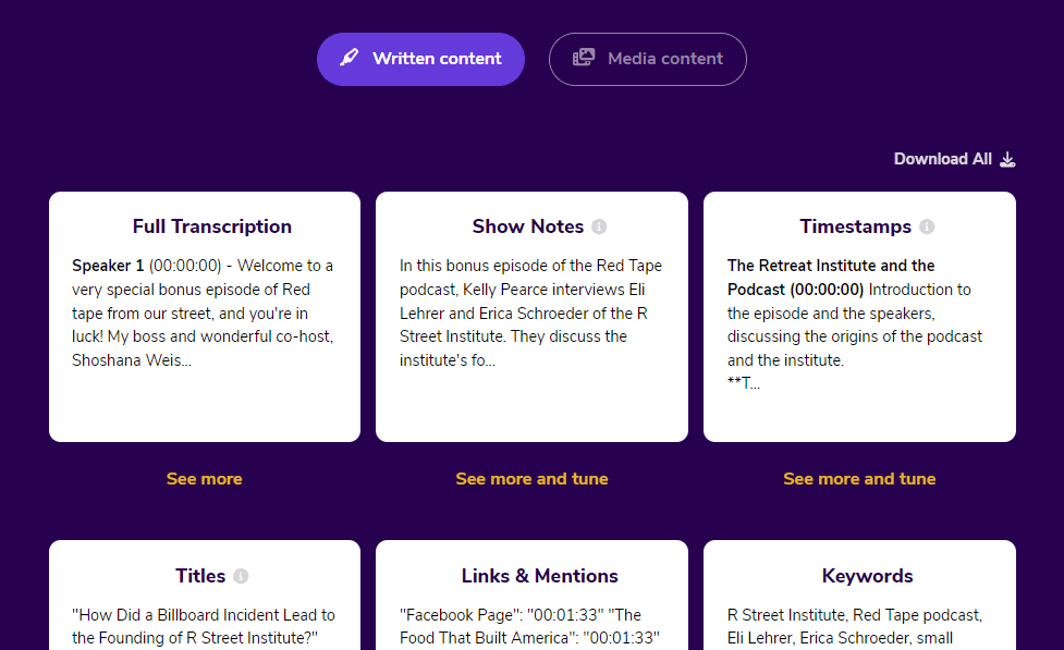 Podsqueeze UI showing all the content tiles displayed in a grid