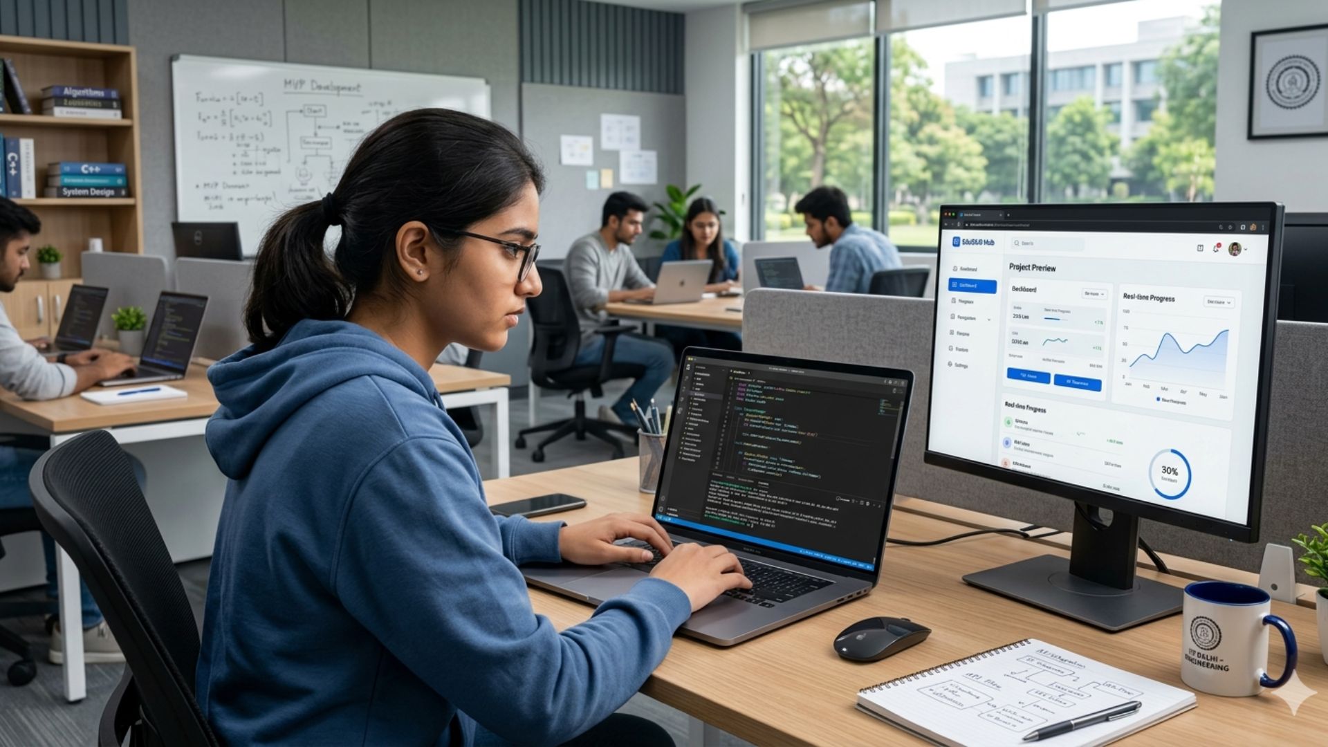Student building software projects in a computer lab while exploring do software engineers need a degree
