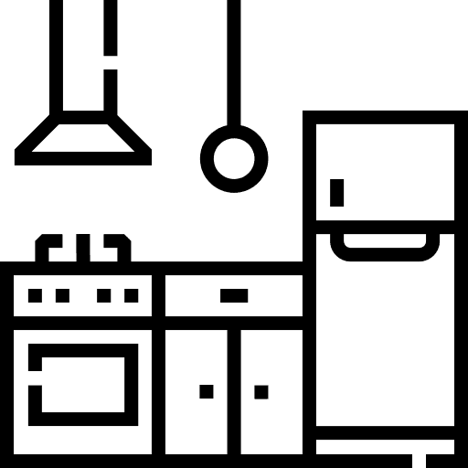 Illustration of a kitchen with dark line