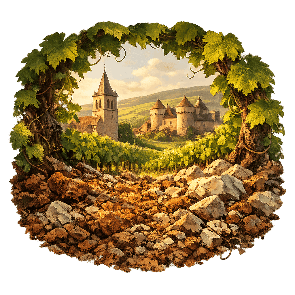 Detailed graphic of the Gevrey-Chambertin wine region.